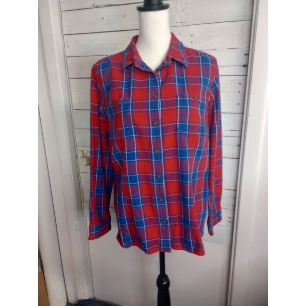 Duluth Trading Co Women's Shirt Size Large Plaid Button Front Long Sleeves Red